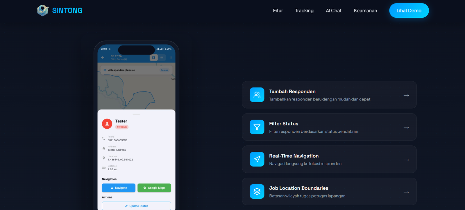 Template Landing Page Promosi untuk Aplikasi Mobile - Dark Blue Light Blue Variant