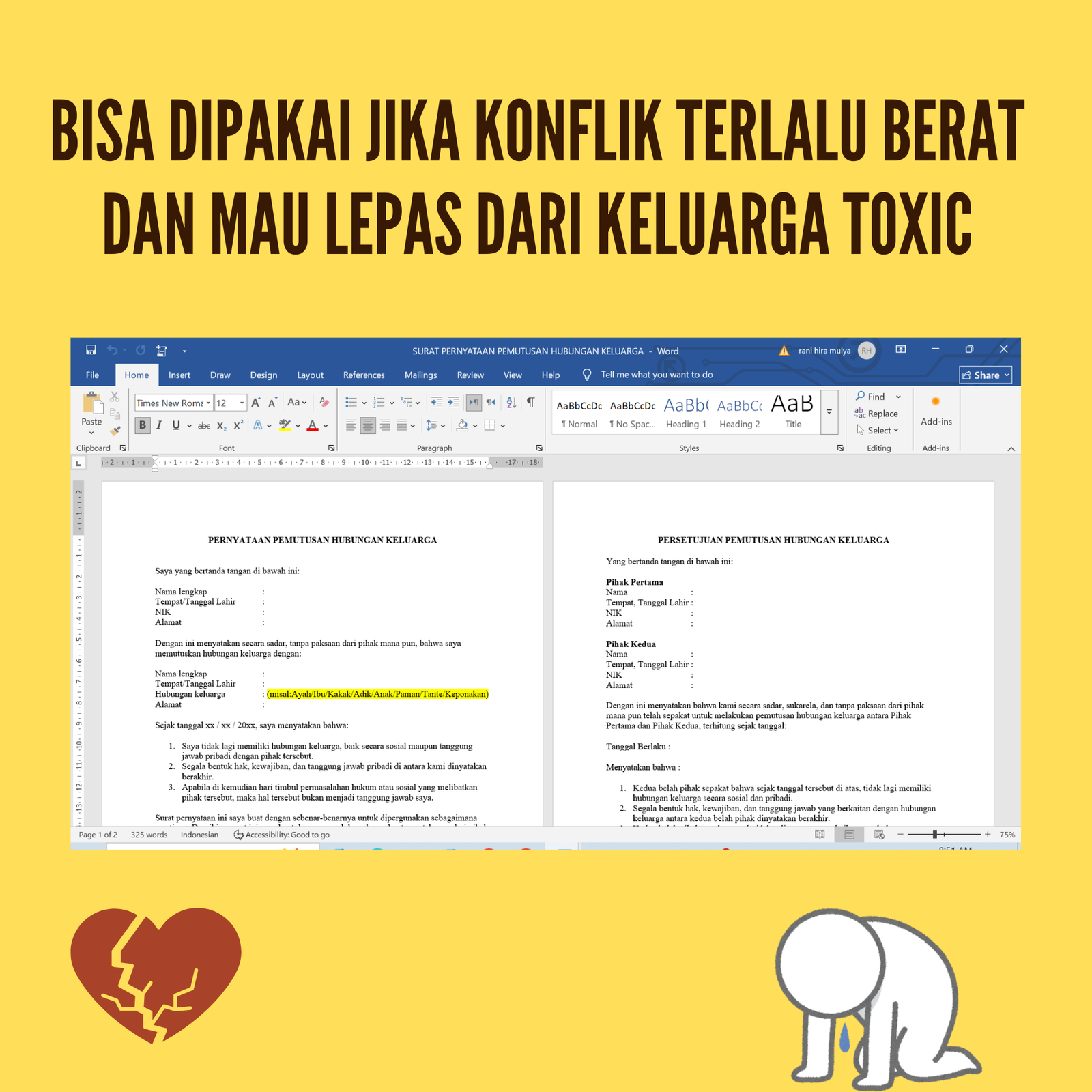 template surat pemutusan hubungan keluarga (dokumen pribadi)